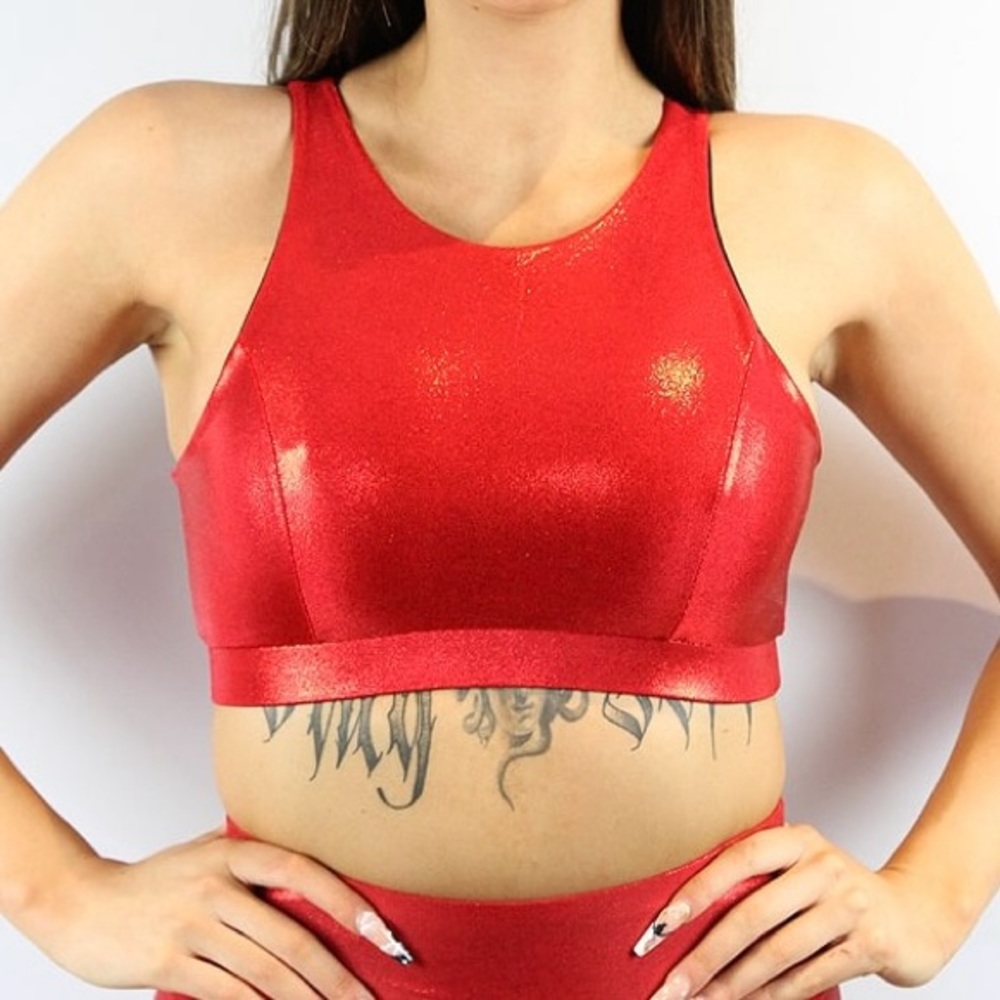 RARR DESIGNS red sparkle high top bra - size large - Picture 1 of 5